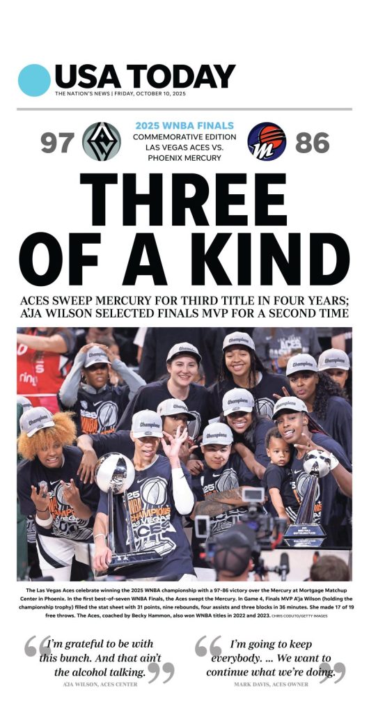 Celebrate Aces’ latest title with USA TODAY’s commemorative page print